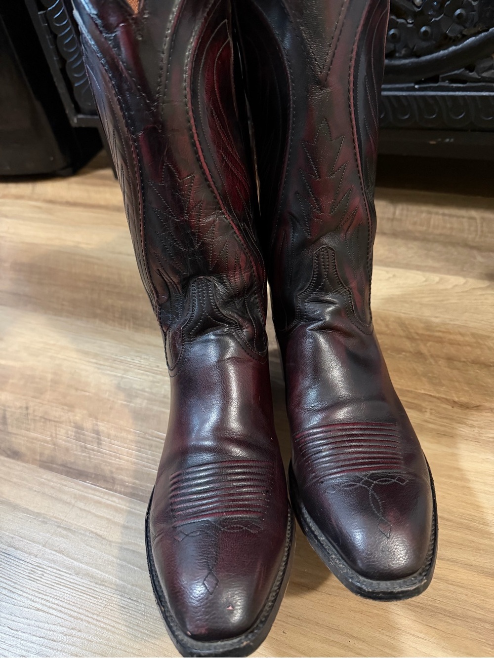 Vintage Lucchese Gavin Black Cherry Goatskin Western Cowboy Boots 9D handmade - Picture 6 of 16